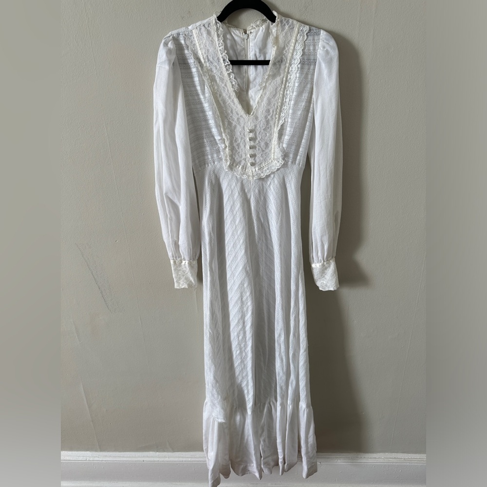 Vintage Boho Chic White Prarie Dress, Handmade, size S perfect Halloween costume